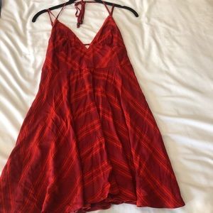 Red and orange striped mini dress